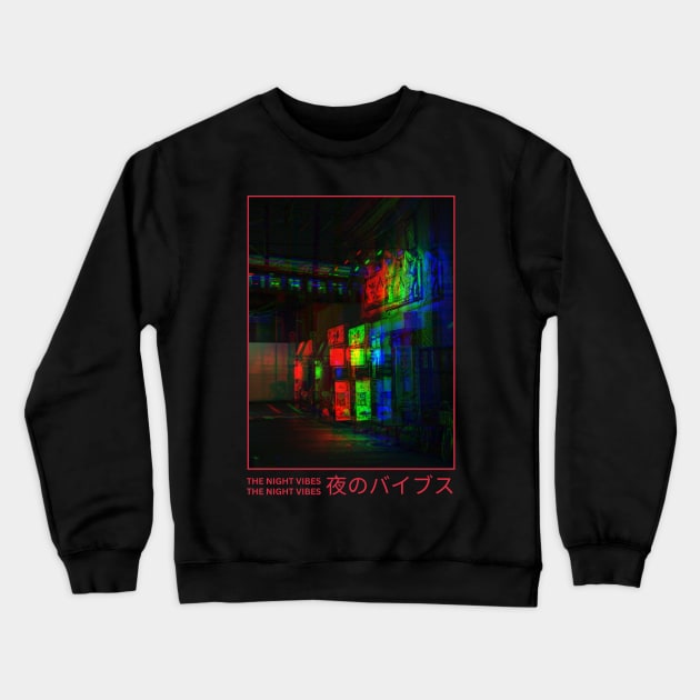 The Night Vibes Japanese Aesthetic Design Crewneck Sweatshirt by Ampzy